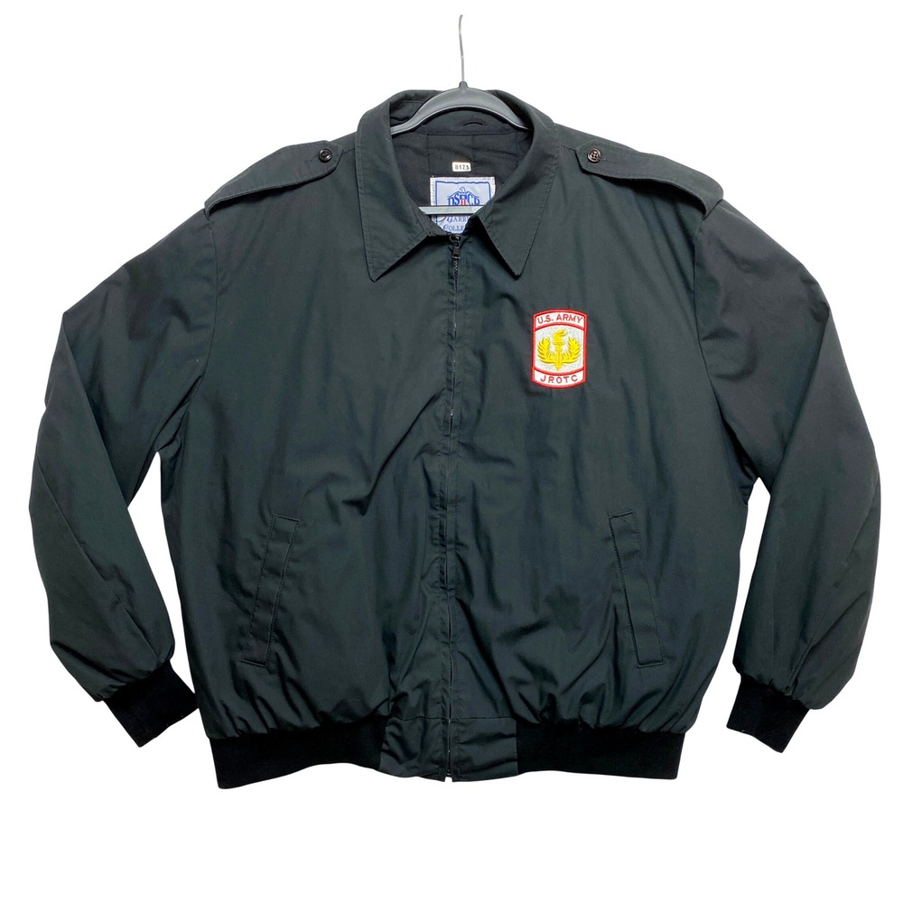 US Army JROTC Bomber Jacket Mens Size XL Black Quilted Lined Military